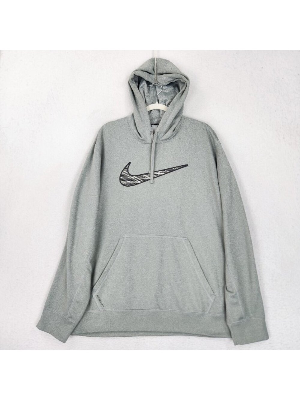 Nike Sweater Mens XL Gray Therma-FIT Swoosh Hoodie Fleece Pullover Sweatshirt